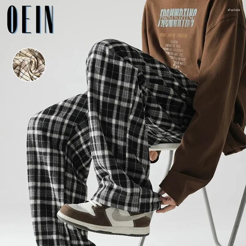 Men's Pants Fleece Plaid Men 2023 Winter Thick Warm Loose Sweatpants Korean Fashion Baggy Joggers Wide Leg Streetwear Trousers