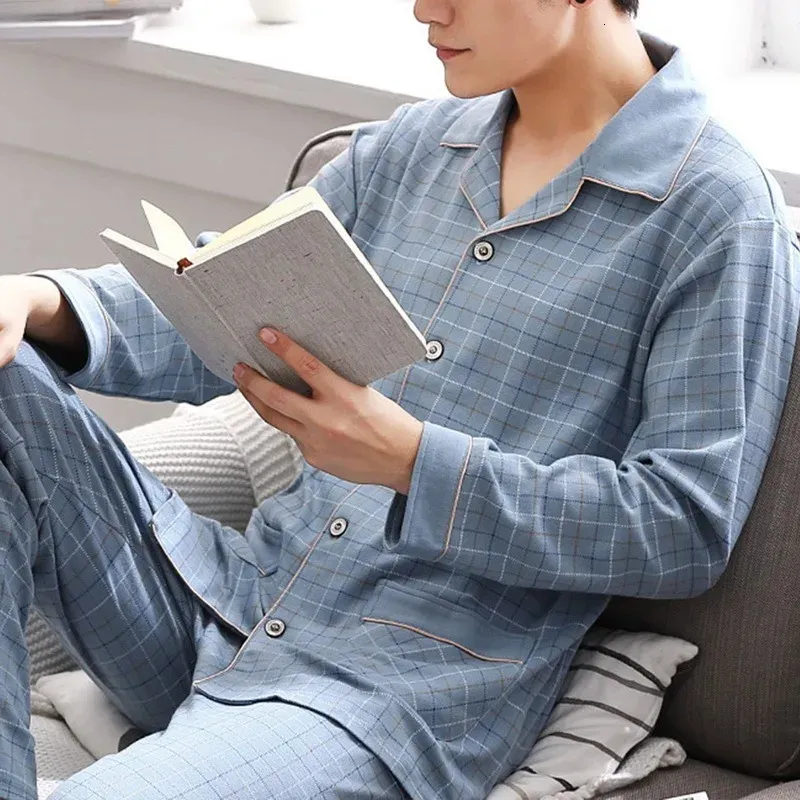 Heren Nachtkleding Mannen Gestreepte Katoenen Pyjama Sets Voor Korte Mouw Lange Broek Pyjama Mannelijke Homewear Lounge Wear Kleding 231122 Van 8 43 DHgate