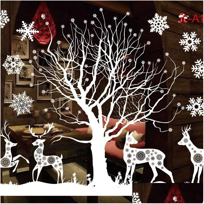 Christmas Decorations Pvc White Sticker Merry Gel Removable Wall Window Glass Stickers 50X35Cm Santa Snowflake Drop Delivery Home Ga Dhejw