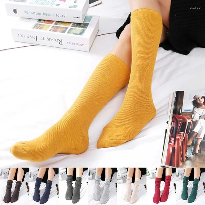 Damen-Socken, Winter, solide, lange, wärmende Baumwollstrümpfe für Damen und Mädchen, über dem Knie, JK, dünnes Bein, kniehoch