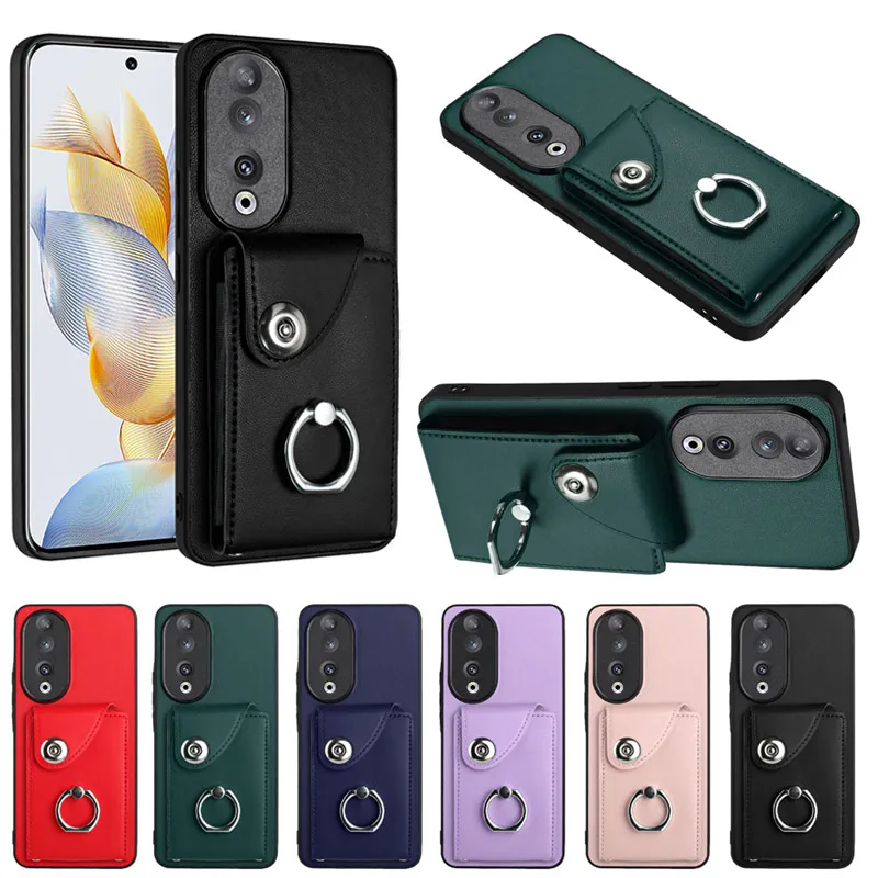 Organ Bag Card Pocket Pack Étuis en cuir pour Huawei Honor 90 X9A X8A X7A X6A Xiaomi Redmi 10C 12 12C K60 Fente pour carte d'identité de crédit Portefeuille Porte-bague en métal Couverture arrière du téléphone