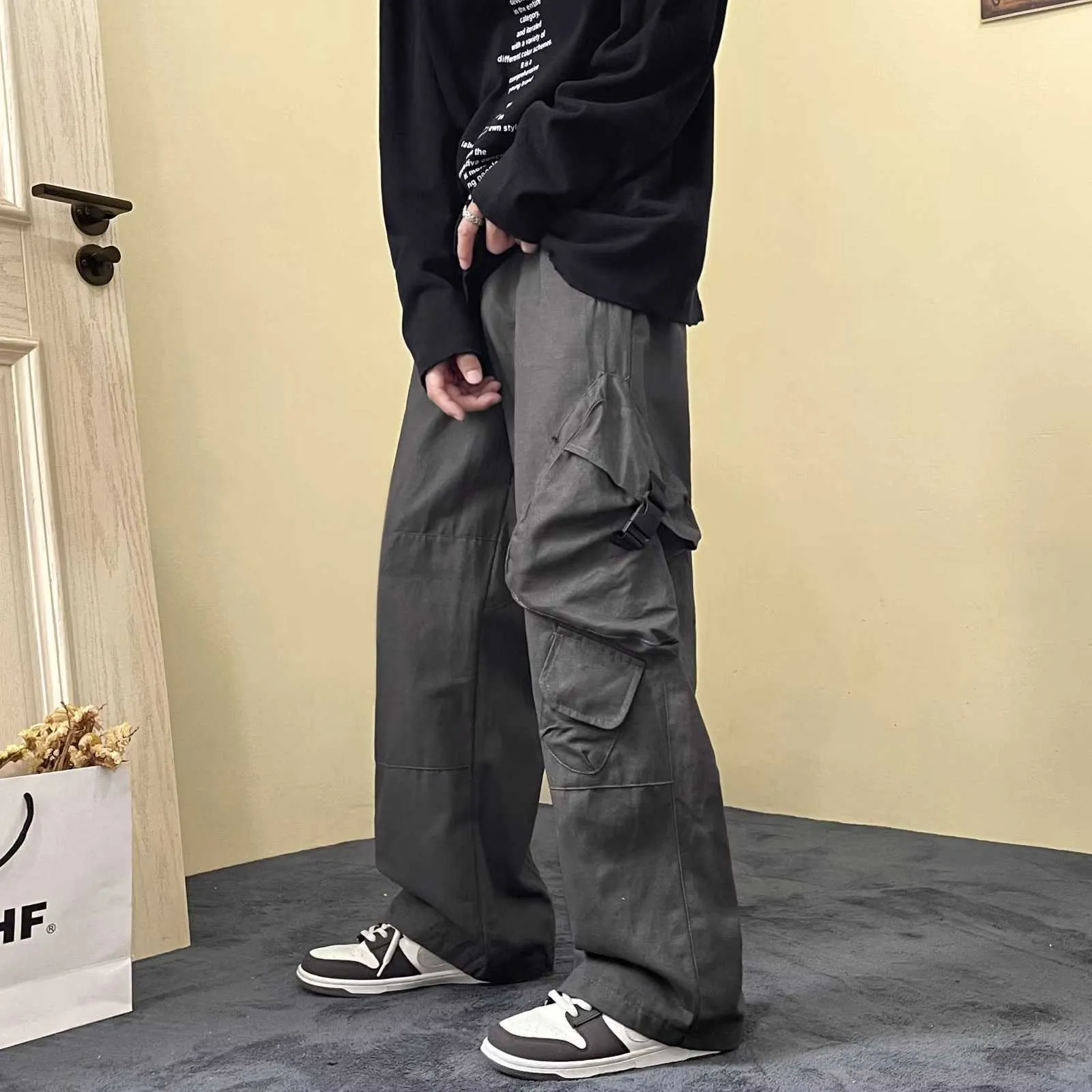 Y2k Cargo Pants Men Gothic Hip Hop Baggy Pants Elastic High Waist Wide Leg  Joggers Streetwear | Fruugo IE