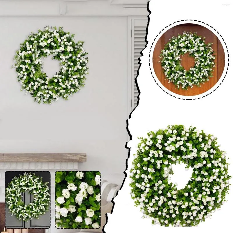 Decorative Flowers Spring Wreath For Front Door Easter Summer Small Colorful Green Flower Frame Garland Welcome Decor Home Farmhouse Outside