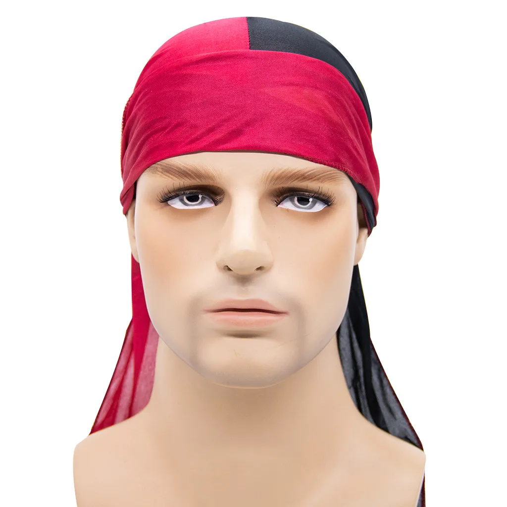 Two-Color Satin Long-Tailed Headband Cap Elastic Hair Protection Pirate Caps South Africa Turban Hat Hijab Bonnet