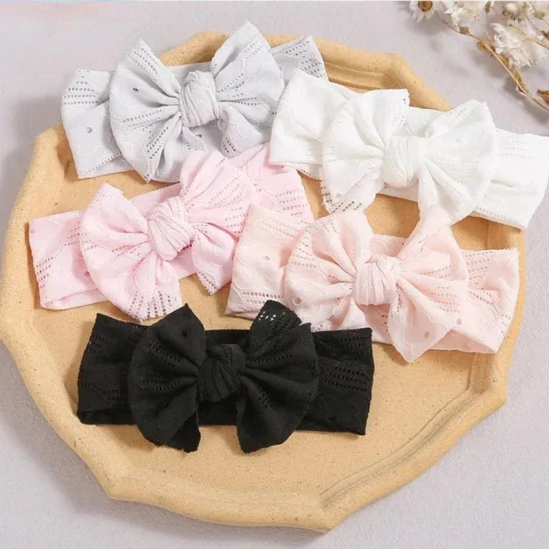 Accessori per capelli 1 Pz Fascia per bambino nato Morbido Big Bow-nodo Fascia elastica di moda Ragazza Turbante in pizzo traspirante Copricapo con fiocco largo