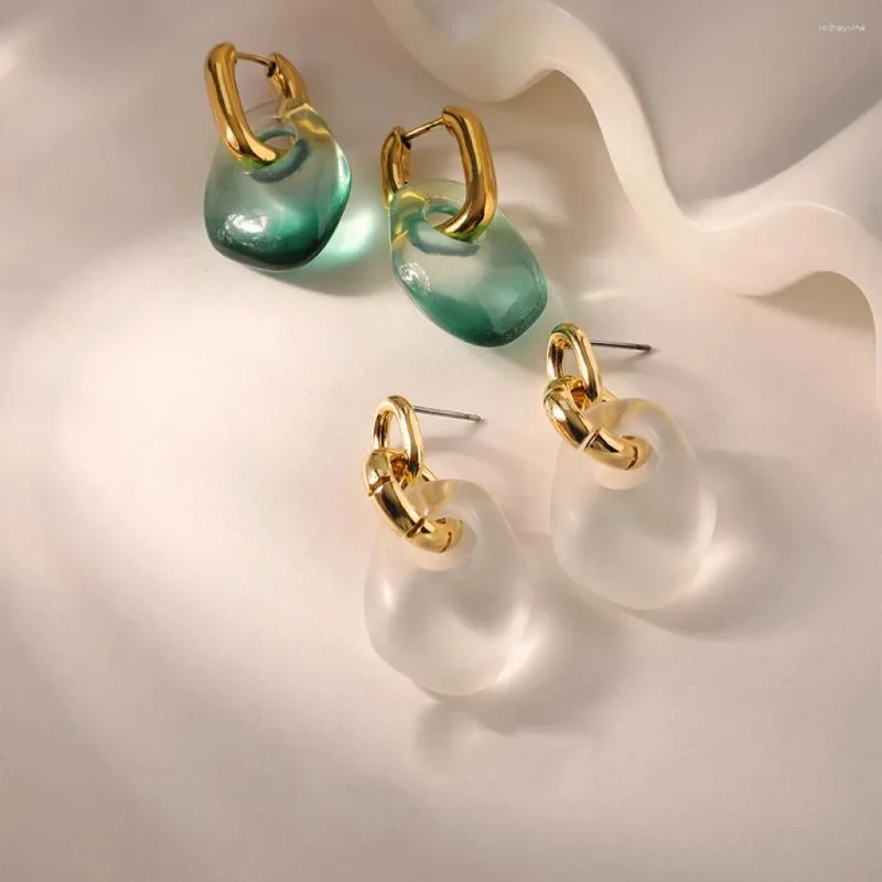 Boucles d'oreilles pendantes mode vintage plaqué or 18 carats matériau en cuivre géométrie vert blanc verre glaçure boucle d'oreille pour femmes fille bijoux cadeau