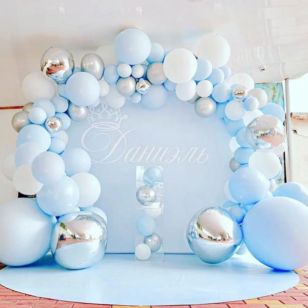 Decoration De Table - Centre De Table T4FUZ Kit de guirlande d'arc de  ballons bleu pastel 129 pièces, 1215 ballons gris argent bleu