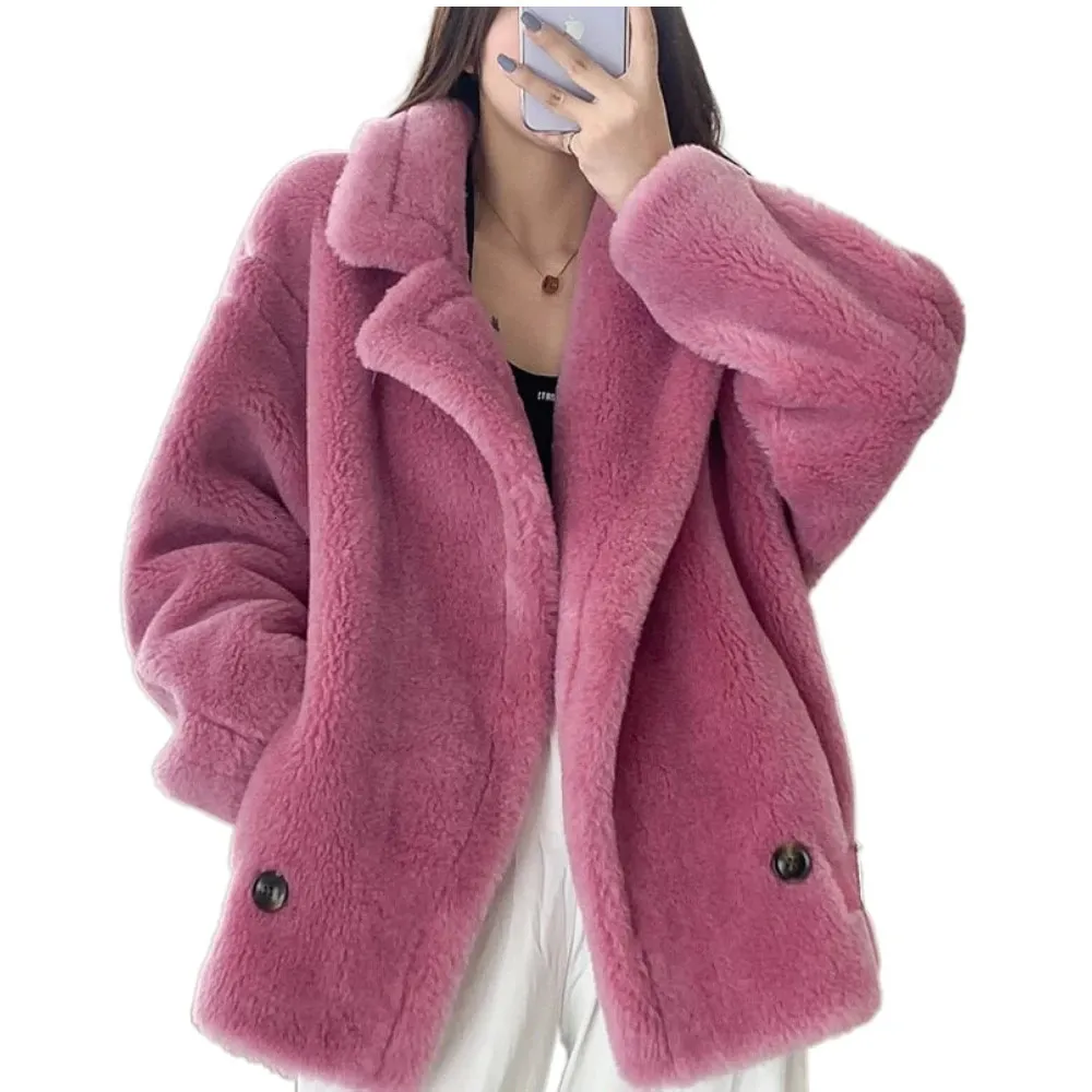 Futra kobiet faux fur zdfurs* Zimowy płaszcz futra prawdziwa wełniana alpaki misy misie płaszcza kobiet grube futra kurtka krótka wierzchnia lady streetwear 231121