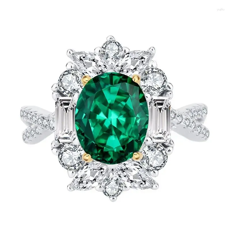 Bagues de cluster SpringLady 925 Sterling Silver 8 10mm Oval Flower Lab Emerald Citrine Rose Gemstone Mariage Fine Bijoux Femmes Bague Cadeau