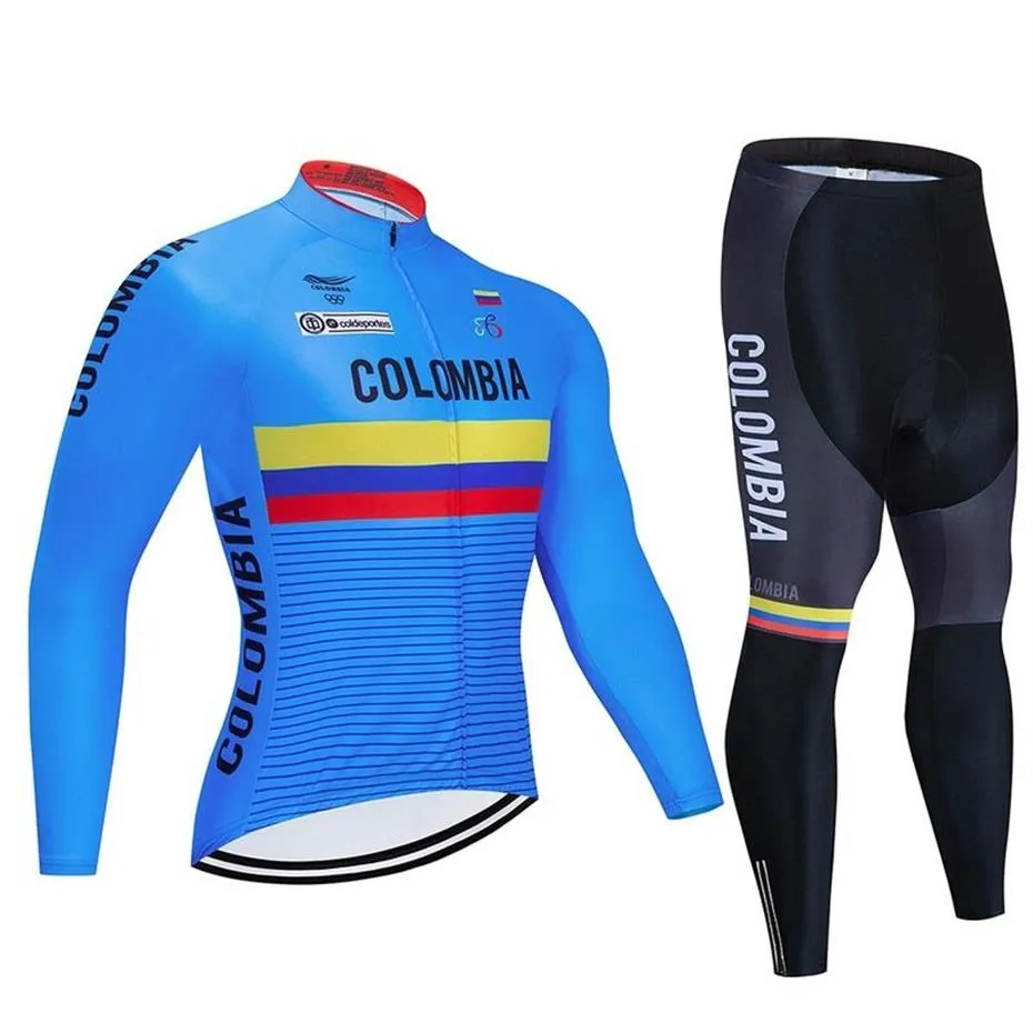 Colombia Spring Autumn Cycling Jersey 19D Bib Set Mtb Uniform Bike Clothing Quick Dry Bicycle Clothes Men Long Cycling Wear298b