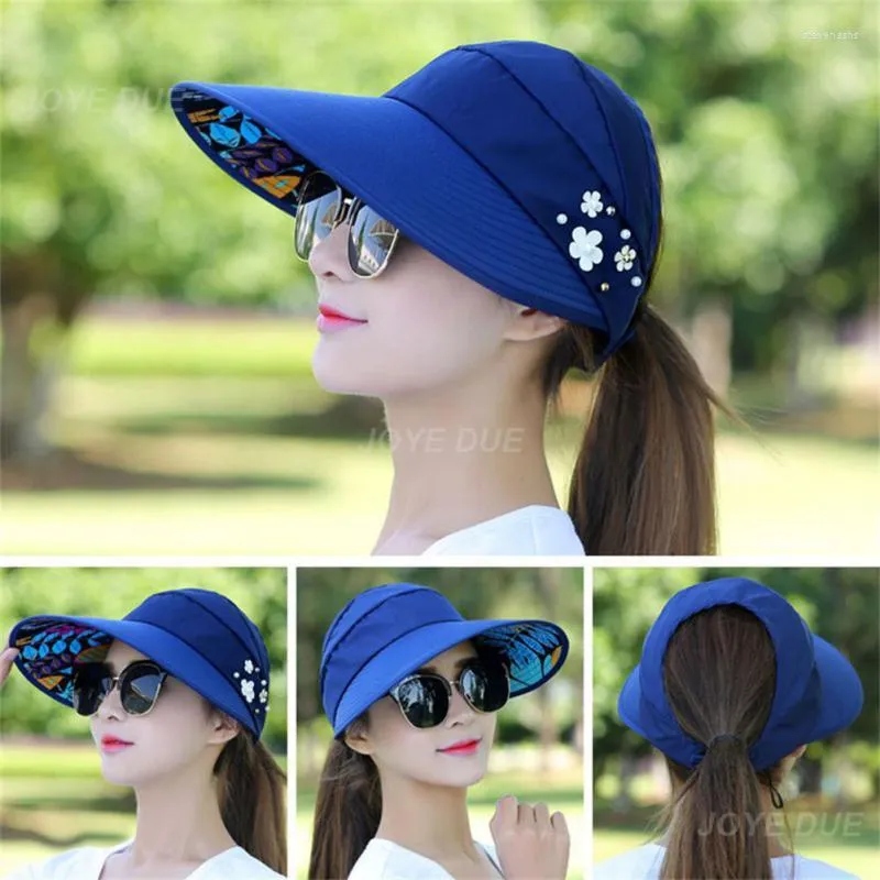 2023 Summer Floral Print Wide Brim Beach Visor Hat Adjustable