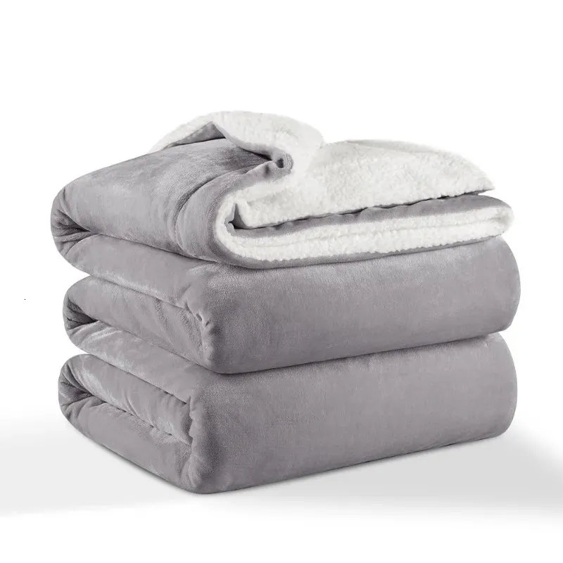 Juegos de ropa de cama Shilucheng suave Sherpa manta polar gruesa y cálida manta de terciopelo para cama sofá King 104 "90" gris 231122