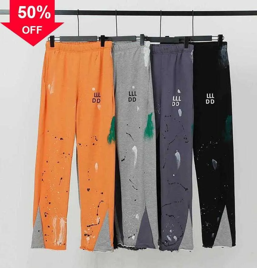 Calças masculinas Mens Jeans Galerias Sweatpants Dept Speckled Carta Imprimir Mulheres Casal Solto Versátil Casual Graffiti Vermelho Cinza Branco