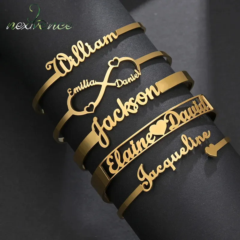 Bangle 20 Styles Fashion Customized Name Armband Brev Rostfritt stål Personliga armband för kvinnor Män Baby Wedding Jewelry Gift 231122