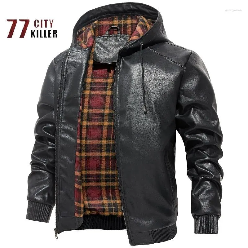 Männer Jacken Frühling Und Herbst Mit Kapuze PU Leder Casual Vielseitige Mode Jacke Männer Solide Vintage Lose Tough Guy Mantel