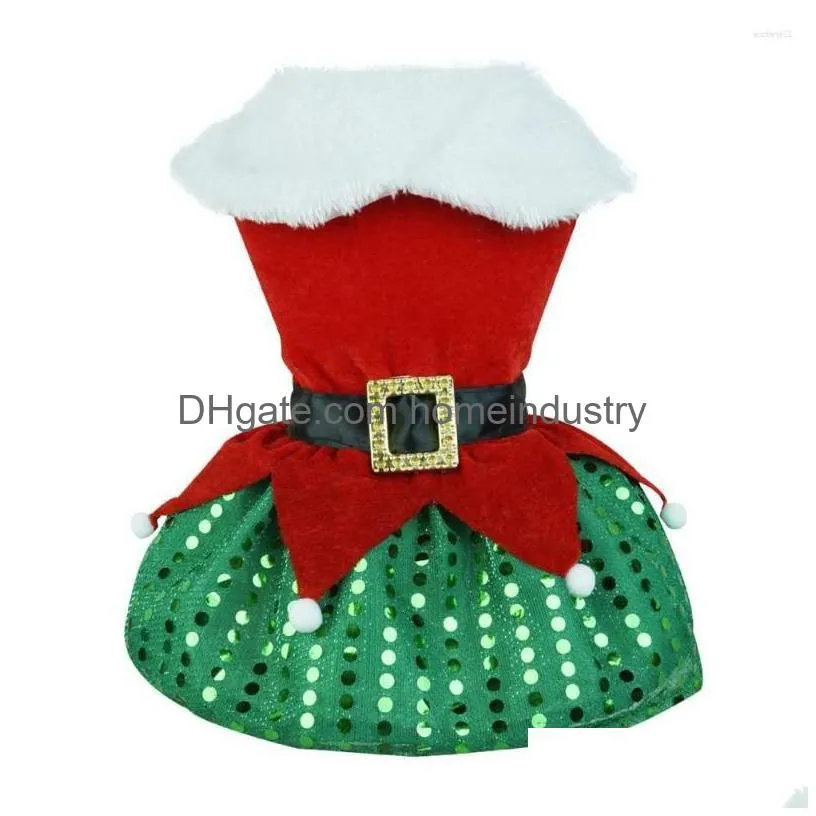 Hundebekleidung Hundebekleidung Farbblock-Haustierkleid Festlicher Weihnachtsmann-Up-Rock Funkelnder Paillettensaum Bequeme Kleidung für Weihnachten Feiertag Dhfkw