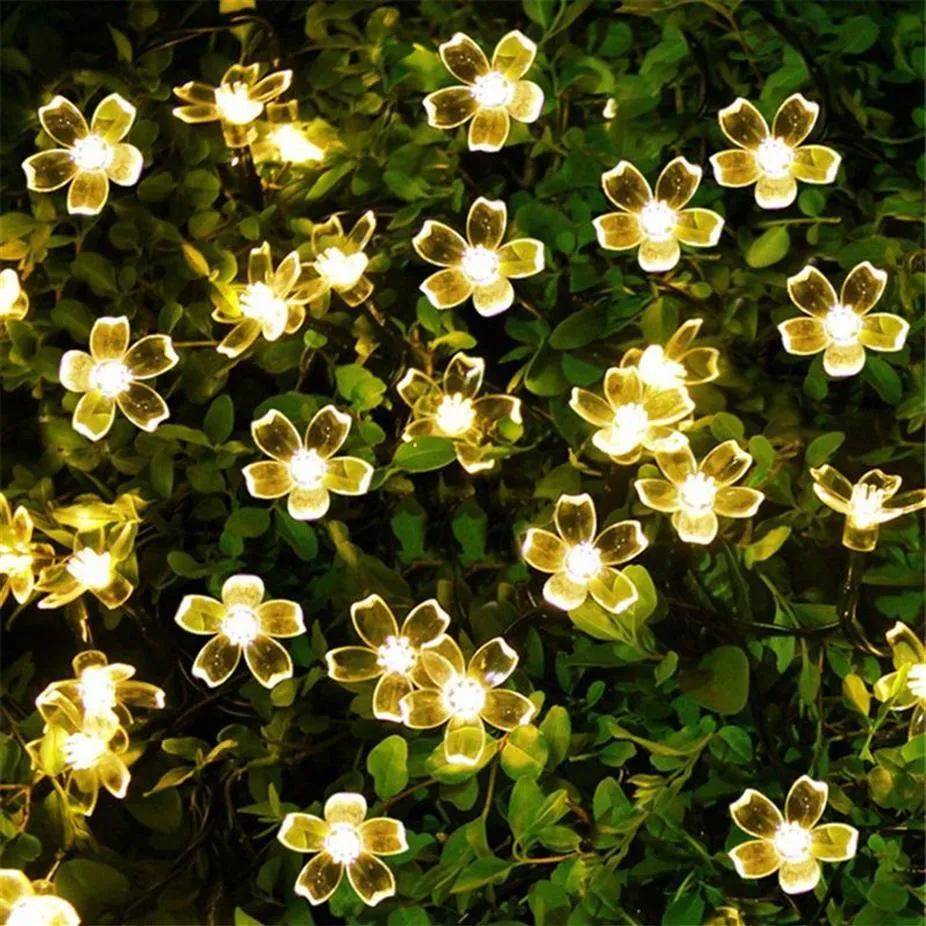 Guirlande de fleurs solaires 22 pieds 50 LED guirlandes de fleurs de cerisier lumières féeriques à énergie solaire imperméables extérieures pour extérieur Gar276Y
