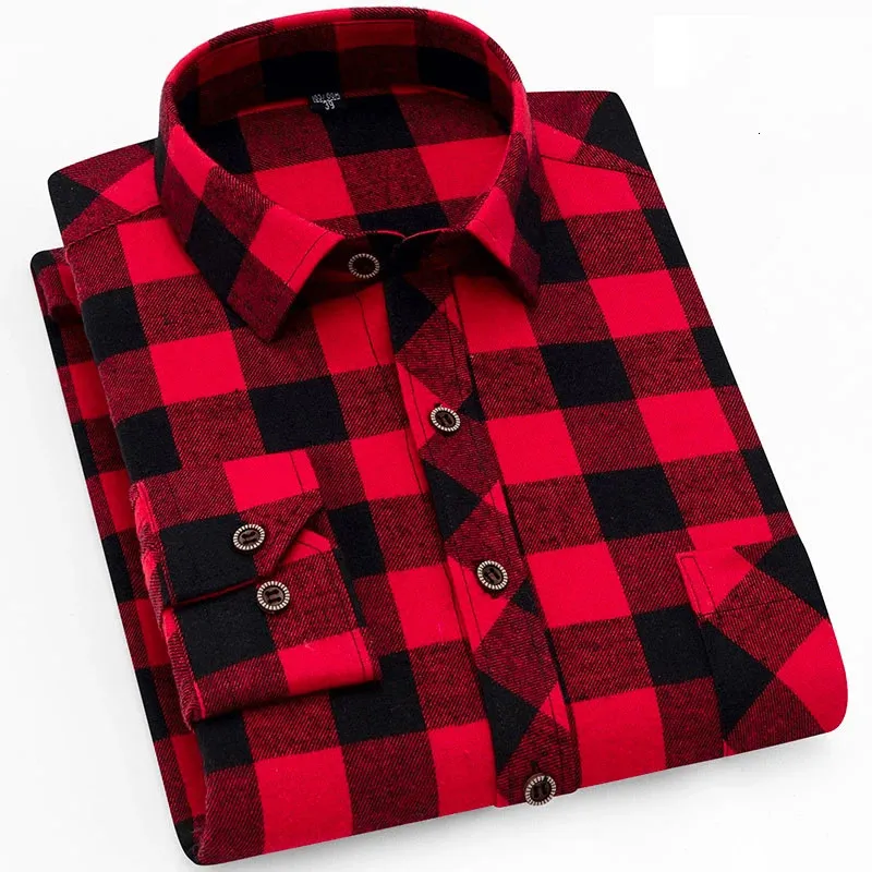 Men's Casual Shirts Fall Smart Casual Men's Flannel Plaid Shirt Brand Male Business Office Long Sleeve Shirt High Quality Clothes 231121