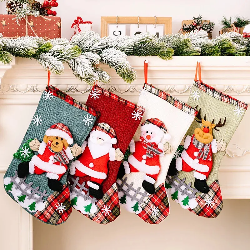 Christmas Decorations Large Socks Santa Claus Elk Candy Bag Tree Hanging Pendant 2024 Year Xmas Ornament Gift 231121