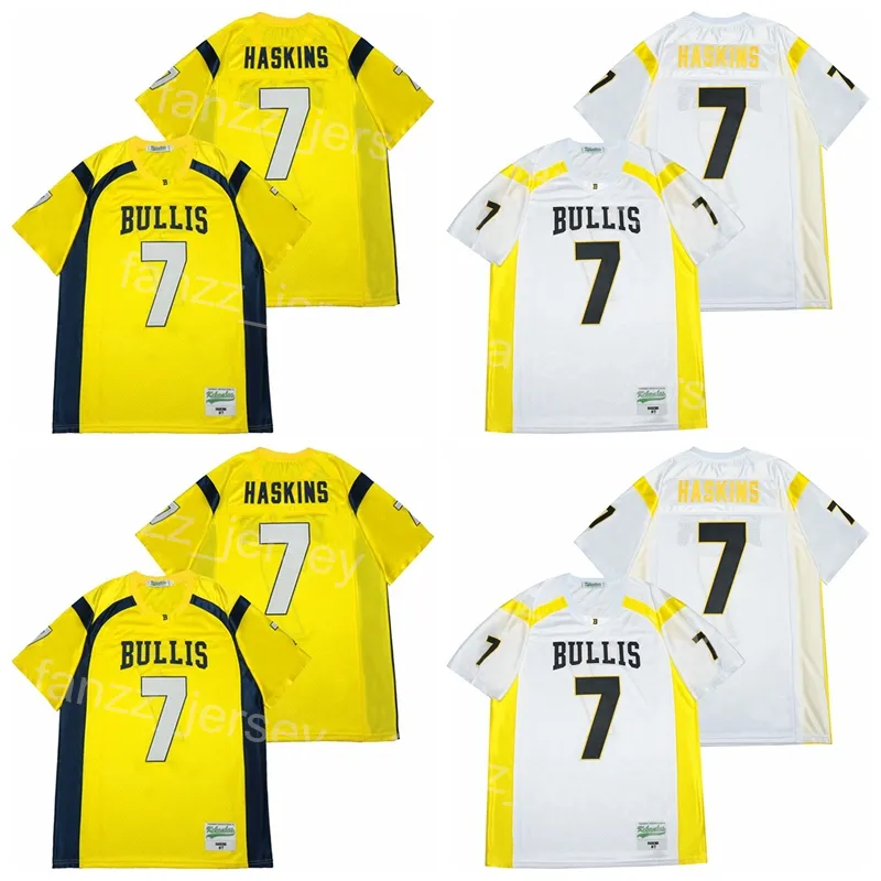 المدرسة الثانوية كرة القدم Bullis Bulldog Jersey 7 Dwayne Haskins Unlow All Sitched Team Yellow Color White Creatable Cotton Pure Sewn on Pullover Moive College