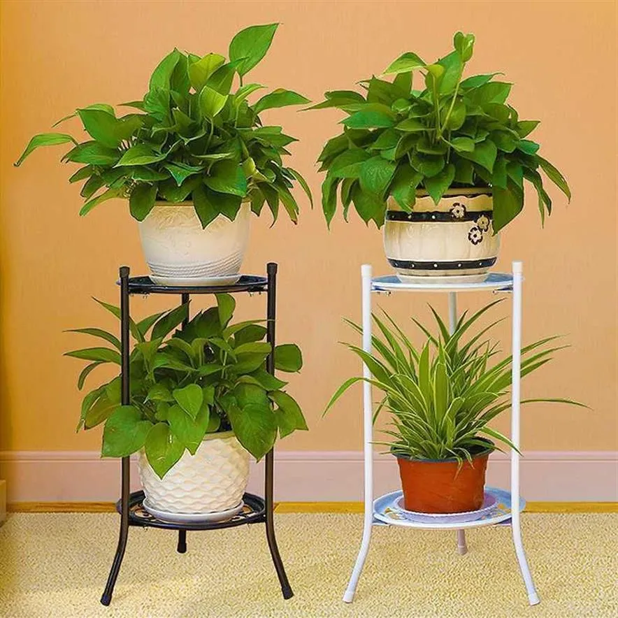 Black White Metal Floor Two-Layer Elegant Metal Plant Stand Shelf Flower Pot Rack Holder For Green Plant T2001042946