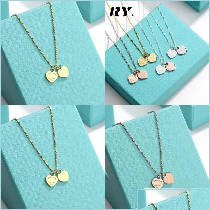 Pendentif Colliers Pendentif Colliers Design Marque Classique Double Coeur Amour Collier Clavicule Cupronickel Or Sier Pour Femmes Bijoux D Dhanr