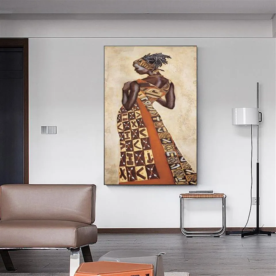 Abstrato africano mulher negra pintura a óleo da lona impressão cartaz personagem arte da parede imagem para sala de estar casa quadros decoração219f