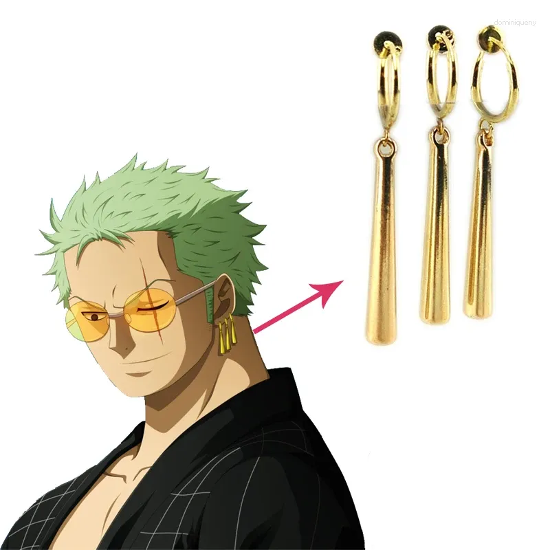 Boucles d'oreilles pendantes de haute qualité, accessoires de Cosplay Roronoa Zoro, accessoires unisexe dorés, bijoux d'exposition d'halloween, cadeau d'anniversaire pour Fans