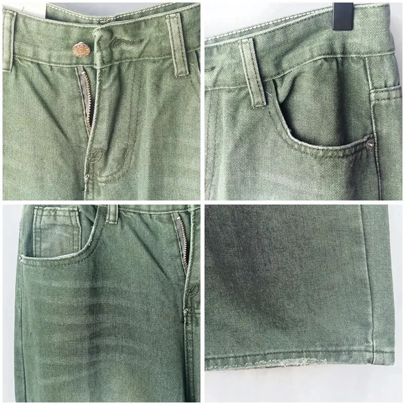 ★ POSZER★ Green Washed Denim Pants 233GWDPT031 HOUZHOU Mens Vintage Green Baggy Jeans With Wide Leg Pants