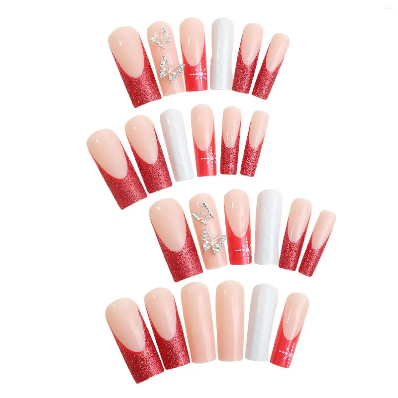 False Nails Woman Glossy French Fake Nail Christmas Square Edge Long Tube Artificial For Salon Expert And Naive Women