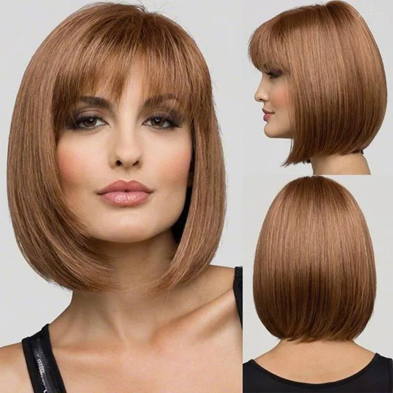 Light Brown Colored 13X4 Lace Front Human Hair Wigs 180% Short Bob Soft Natural Pre Plucked Full Wig With Baby