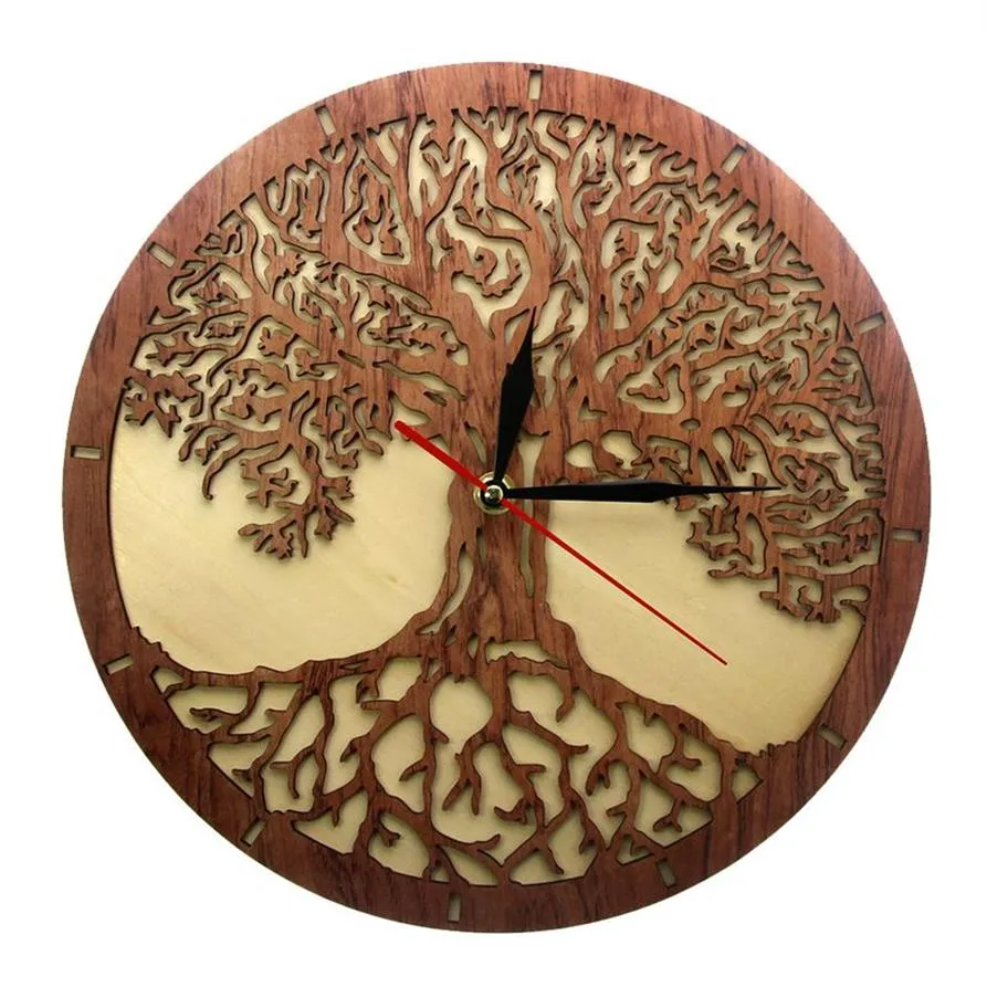 Yggdrasil Tree Of Life Wooden Wall Clock Sacred Geometry Magic Tree Home Decor Silent Sweep Kitchen Wall Clock Housewarming Gift 2220l