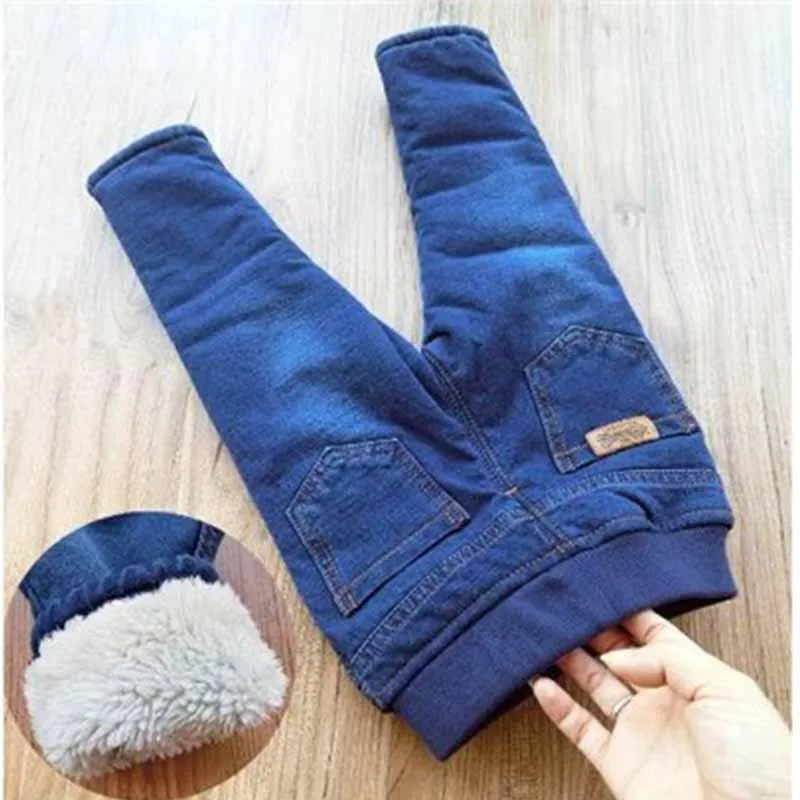 Jeans 2023 Winter babyjongens warme kinderen casual hoogwaardige dikke dikke plus fluweel rechte denim broek voor 1-6 jaar