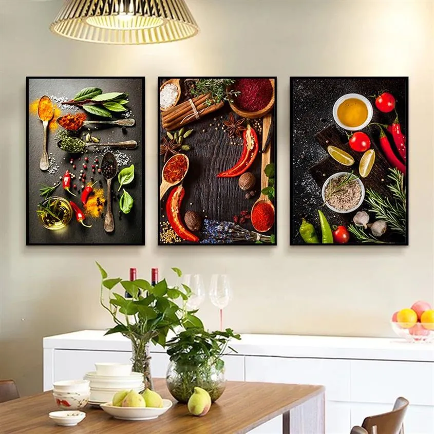 Tema de cozinha ervas e especiarias frutas cartazes e impressões pinturas em tela restaurante arte da parede fotos para sala estar decoração casa c273z