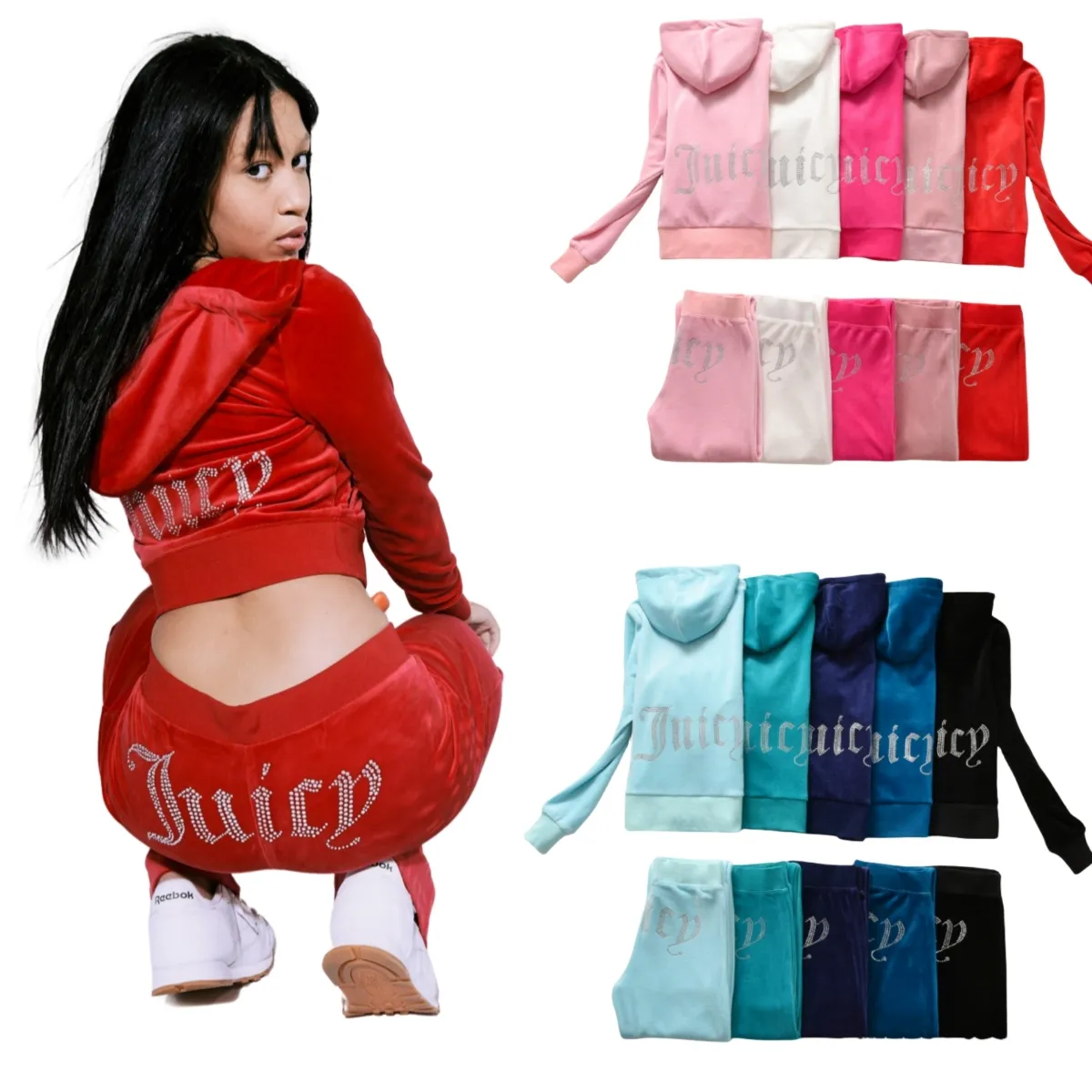 Juicy Velvet Kıyafet Kadınlar Sulu Terzini Sulu Uzun Kollu Sonbahar Sporu Giyim İnce Sıradan Kadın Takipleri Kapşonlu Yakalı Jogging Spor Giyim Takım Boyutu XS-3XL