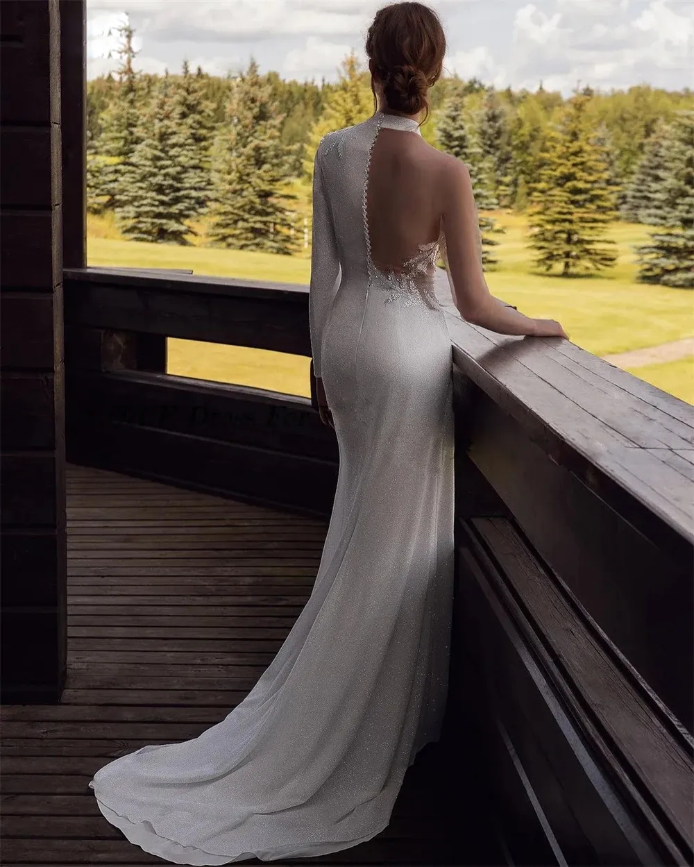 DHgate Transparent Bodycon Evening Dresses With Lace Appliques Formal Gown Single Sleeve Pleat Vestido De Novia 326 Wedding Party Events
