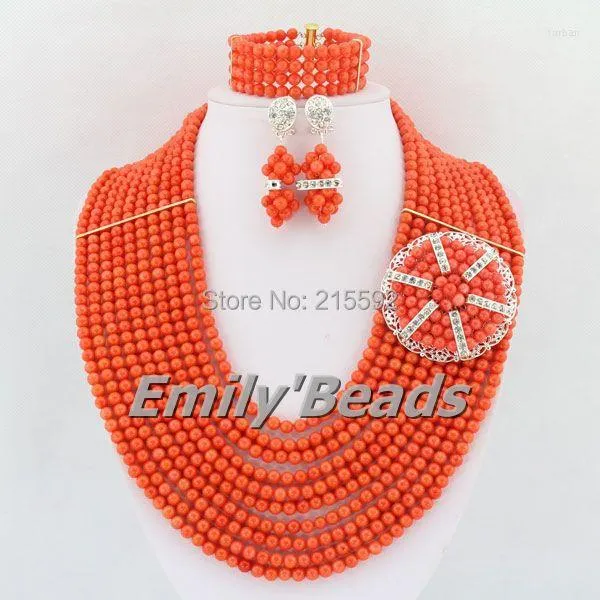 Collier Boucles D'oreilles Ensemble Naturel Rose Perles De Corail Africain Bijoux Costume De Mariage Nigérian En Gros CJ305