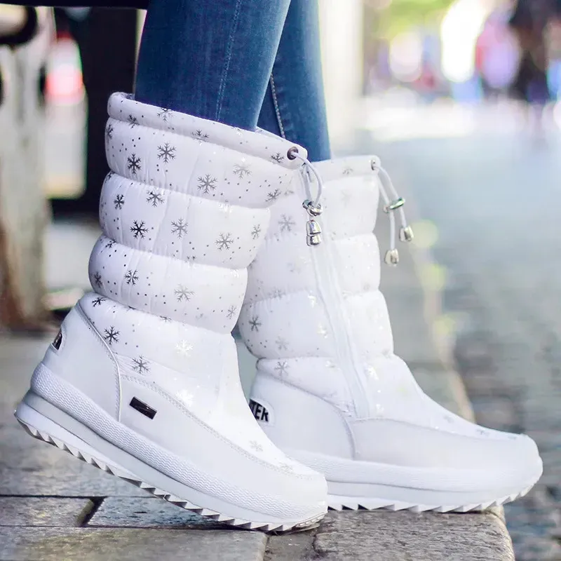 Bottes Femmes bottes d'hiver plate-forme bottes de neige imperméable antidérapant épais en peluche chaud mi-mollet bottes pour femmes chaussures d'hiver Botas Mujer 231122