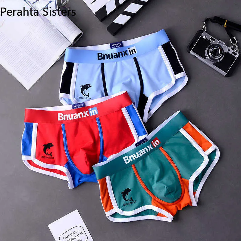 Slips 3 pièces/lot hommes culottes coton sous-vêtements boxeurs slips hommes mode dauphin Boxershorts tendances jeunesse personnalité caleçons Homme Y23