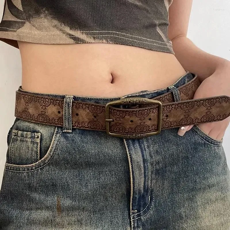 Belts Pu Designer Leather Belt Fashion Female Buckle Waist Hop Hip For Print Retro Brand Women Y2K Luxury Waistband Pattern