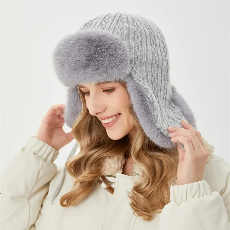 Trapper chapéus falso coelho pele bomber chapéu homens mulheres rússia ushanka earflap inverno esqui neve bonés quentes gorras invierno mujer 231122