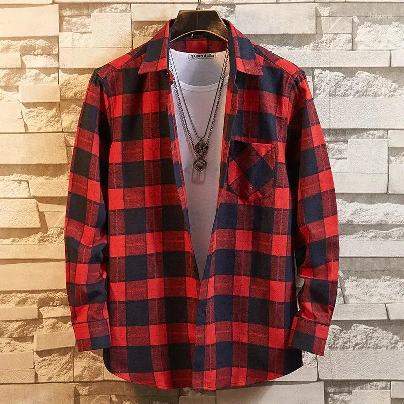 Casual overhemden voor heren, geborsteld polyester, katoen, geruit overhemd met lange mouwen, flanel