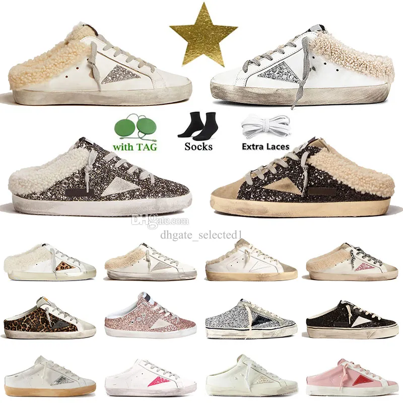 2024 Italia Goldenstar Designer Sneaker Super Star Sabot Pantofole in pelliccia da donna Scarpe casual Paillettes Classico Bianco Do-Old Dirty Star Sneakers Inverno Scarpe di lana all'aperto