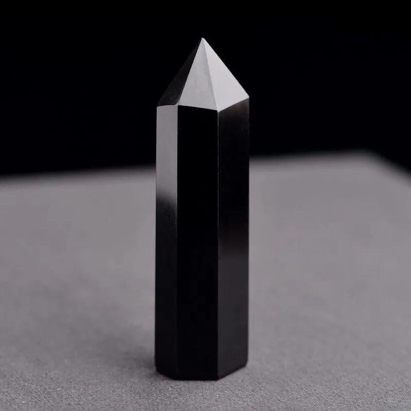 Torre de Cristal Natural Artes Mineral Chakra Varinhas de Cura Obsidiana Ponto Reiki Energia pedra de seis lados preto Quarze varinha mágica áspero polis Vtnd