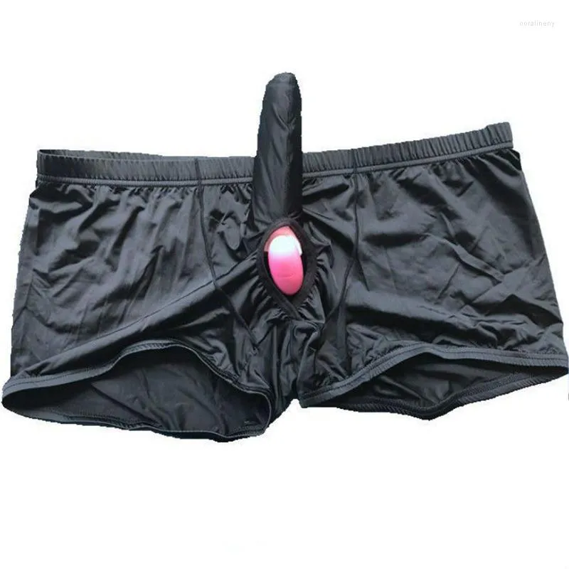 Underbyxor Ice Silk Boxer Boror Mäns sexiga silkeslen flygplansbyxor Trunk Penis Ring Separation Boxers med hål Mens trosor