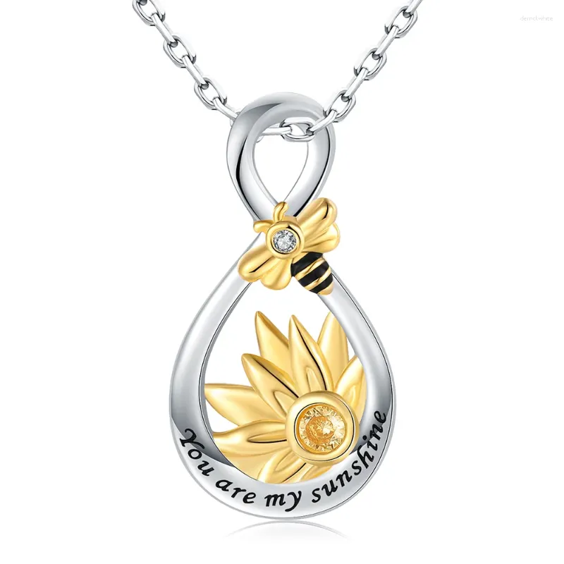 Hängsmycken 925 Sterling Silver Sunflower Bee Infinity Neckraces 'You Are My Sunshine' Pendant Mothers Day Jewelry Gifts for Women Teen Girl Girl