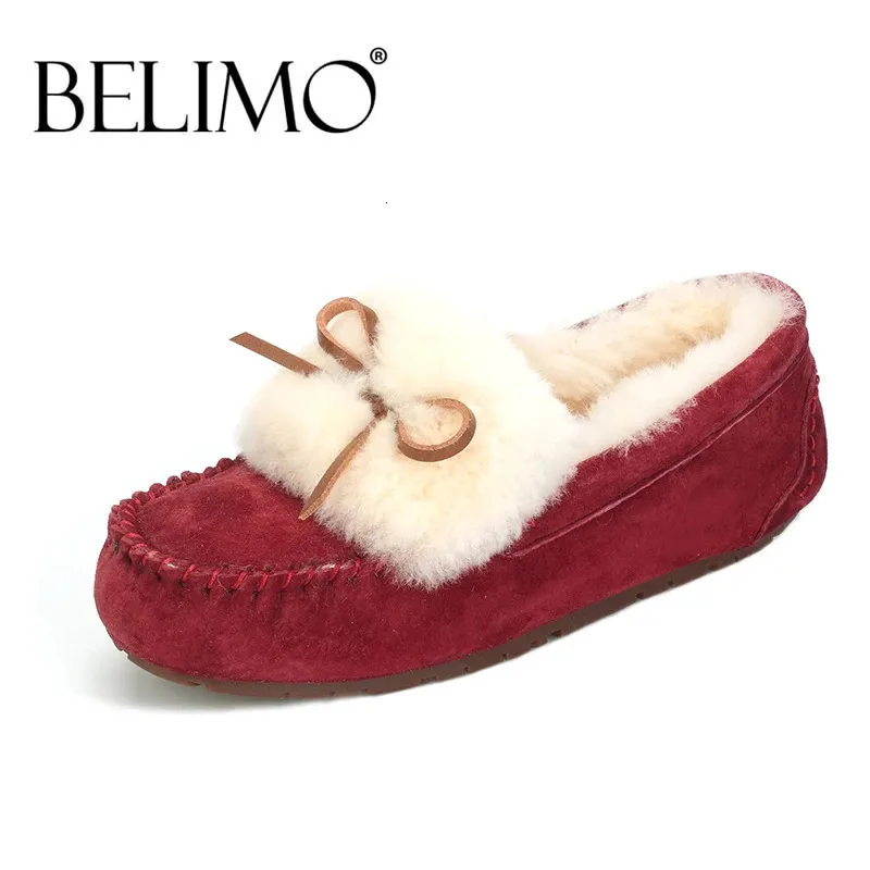 Vestido de calidad Top Natural Fur Genuine Leather Flat Shoes Fashion Women Moccasins Mocasines casuales de talla grande Invierno SH