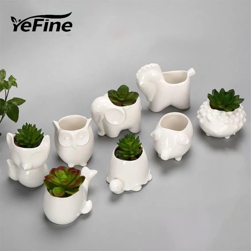 Yefine Creative Ceramic Flowerpot Planter Garden Planters Jardin Bonsai Desk Succulent Flower Pot Söta djurkrukor Y200709217L