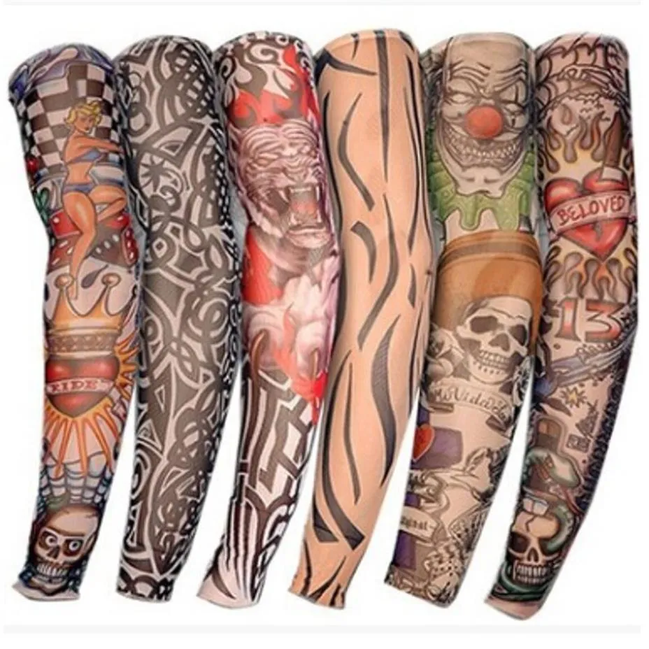 Maniche da uomo e da donna in nylon con tatuaggio temporaneo, calze da braccio, maniche lunghe, maniche per tatuaggi finti294G