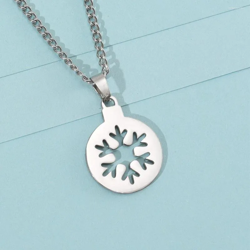 Pendant Necklaces Round Hollow Stainless Steel Snowflake Charm Women's Necklace Fashion Christmas Valentine's Day Gift Protector Jewelry